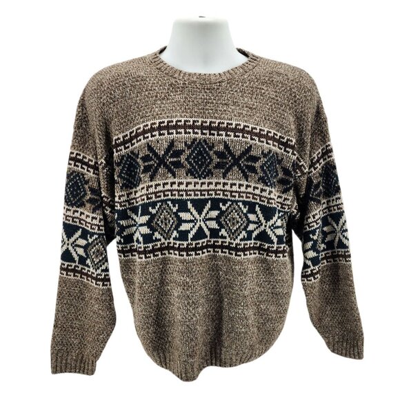 Vintage David Taylor Mens Large Sweater Nordic Snowflake Retro Brown White 1980s - Picture 8 of 8